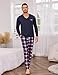 Demegimi Schlafanzug Herren Lang Baumwolle Pyjama Zweiteiler mit V-Ausschnitt & Karohose für Herbst und Winter,Marineblau,L