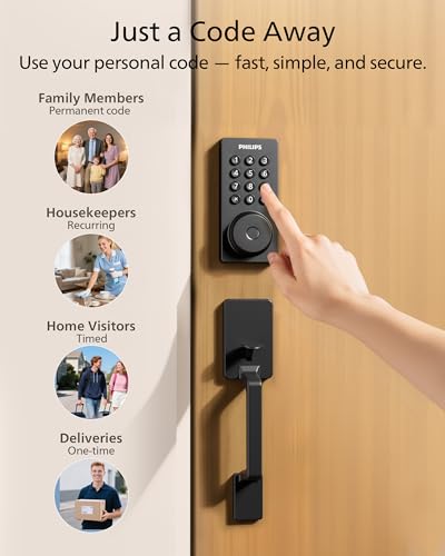Philips Upgraded Wi-Fi Smart Front Door Lock Set, Fingerprint Keyless Entry Deadbolt, Keypad Lock with Handle, App Remote Control, IP53 Waterproof, Auto Lock, Anti-Peeping Password, Easy Install - image 7