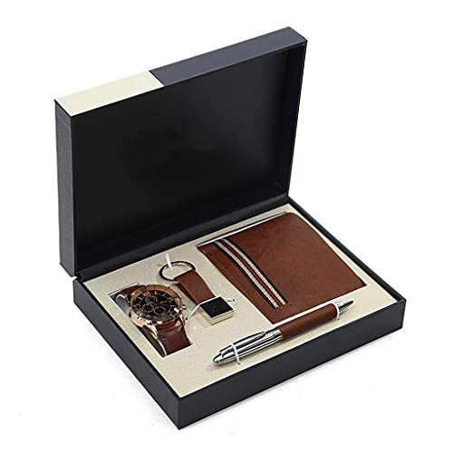 HMTE Cadeau de fête des pères Montre pour Homme d'affaires Portefeuille Coffret Cadeau Alliage Porte-clés Cadeau d'anniversaire