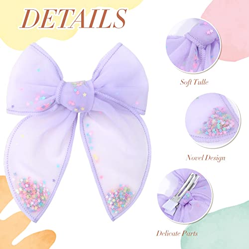 6 Pcs Tulle Hair Bows For Girls, Cn Toddler Bows With Glitter Star Alligator, Colorful Hair Barrettes Wedding Hair Accessories For Baby Girls Infants Toddler Teens Women Birthday Party #TOP4