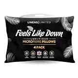 Linens Limited - Soft Pillows 4 Pack, Made in the UK, Hotel Quality, Luxurious Bounce Back Pillows, Feels Like Down, Medium and Orthopedic Support, Non-Allergenic Microfibre, Machine Washable (White)