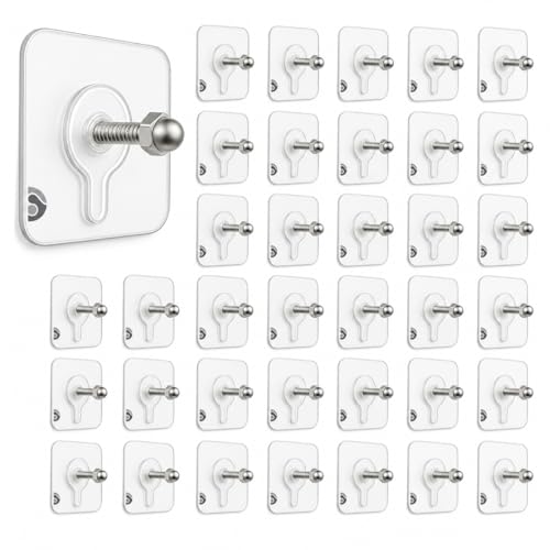 Image of (30 Pcs Self Adhesive Screw Hooks for Hanging | Heavy Duty Adhesive Wall Hooks for Wall Heavy Items | Sticker Screw Wall Hook Without Drilling, Nail Free Wall Hooks for Clothes Towels & Home