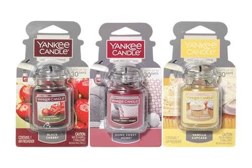 Yankee Candle Car Jar Ultimate, Vanilla, Black Cherry & Home Sweet Home, Hanging Air Freshener, Neutralizes Odors with Authentic Fragrance for Travel or Home, 3 Units (Variety Pack) Yankee Candle Car Jar Ultimate, Vanilla, Black Cherry & Home Sweet Home, Hanging Air Freshener, Neutralizes Odors with Authentic Fragrance for Travel or Home, 3 Units (Variety Pack)