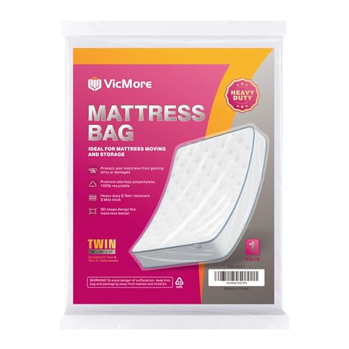 VICMORE Heavy-Duty Twin & Twin XL Mattress Bag for Moving & Storage, 39" x 96" Tear-Resistant Plastic Mattress Cover, Durable & Recyclable Mattress Protector by VICMORE - Used condition - CA$14.39