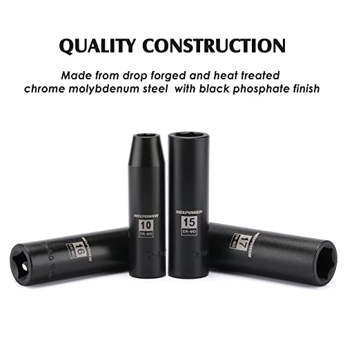 image for MIXPOWER 14 Pieces 1/2-Inch Drive Deep Impact Socket Set,10mm-27mm, Cr