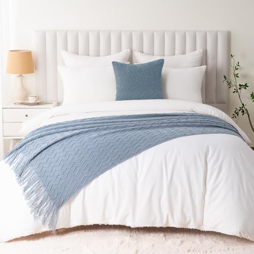 BATTILO HOME Throw Blanket for Couch, Textured Knit Throw, Bluish Grey Throws for Home Decor, Soft Blanket Throw for Bedroom Decor Housewarming Gifts, 50"x60" BATTILO HOME Throw Blanket for Couch, Textured Knit Throw, Bluish Grey Throws for Home Decor, Soft Blanket Throw for Bedroom Decor Housewarming Gifts, 50"x60"