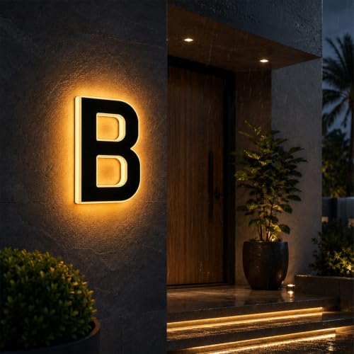 Solar House Numbers for Outside,LED Light Up Address Numbers，B：4.7in