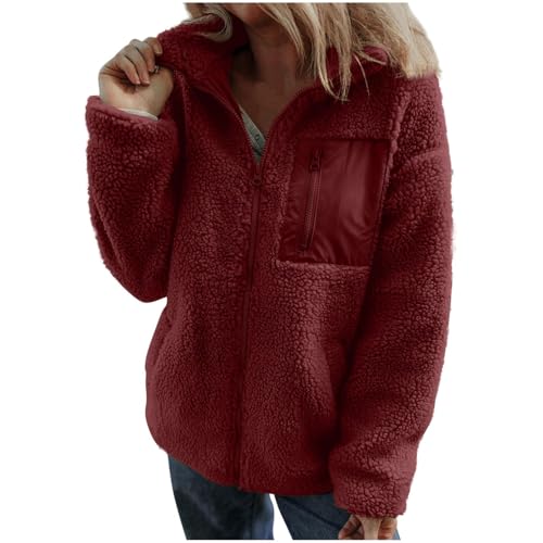 YIzdegg Chaqueta de invierno para mujer, chaqueta de forro polar, chaqueta de felpa para mujer, cálida sudadera con capucha de felpa con cremallera, elegante e informal, chaqueta de peluche, holgada,