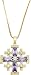 Gold Plated Silver Catholic Jerusalem Cross Pendant Purple Topaz Crystal Stone Necklace 20"