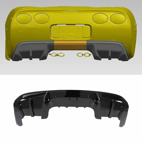 PFRREOR 3PCS Rear Bumper Diffuser for Chevy Corvette C5 1997-2004 Add-On PP Plastic Body Kit (Glossy Black)