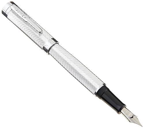 Conklin ヘリンボーン シグネチャー 万年筆 シルバー - ミディアムペン先 - 高級ペン ジャーナリング サイン用 思い出に残るギフトに あらゆる機会に