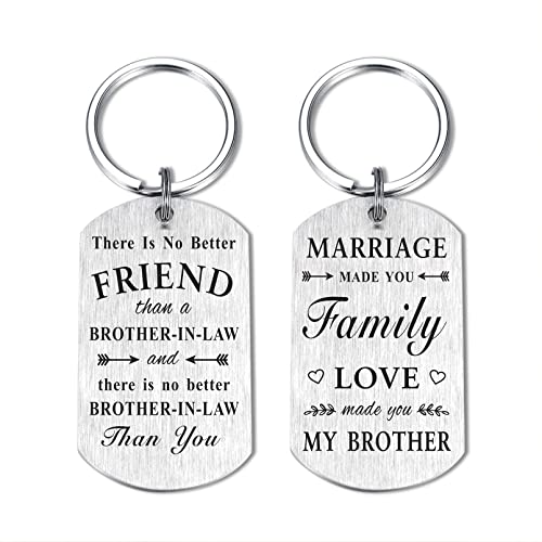 DEGASKEN Fathers Day for Brother-In-Law Birthday Gifts Keychain - No Better Brother-In-Law Than You, Marriage Made You Family, Love Made You My Brother