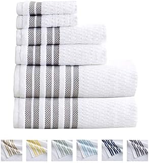 6-Piece Towel Set. 100% Cotton Popcorn Textured Striped Bathroom Towels. Quick Dry