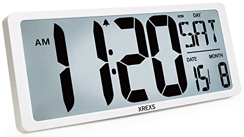 XREXS Grande horloge murale numérique, écran d'affichage de 40.6 cm, horloge murale moderne silencieuse avec rétroéclairage, chambre à coucher, compte à rebours et minuterie