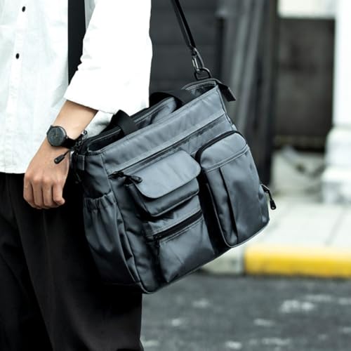 Bolso bandolera para hombre de gran capacidad en tela Oxford resistente e impermeable color gris 2