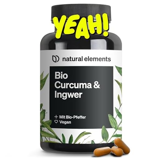 natural elements Bio Curcuma & Ingwer – 180 Kapseln – Bio Kurkuma, Bio Ingwer & Bio Pfeffer – mit Curcumin & Piperin – hochdosiert – in Deutschland produziert & laborgeprüft Vegan