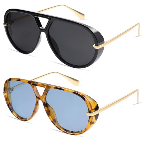 Image of VANLINKER Oversized Polarized Aviator Sunglasses for Women Men VL9798 | Trendy Retro Round Shield Shades with Vintage Style, Statement Fashion Sunglasses for Driving, Travel and Daily Wear