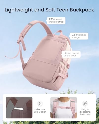 LOVEVOOK School Backpack for Teen Girls & Women, 35L Large Laptop Backpack with 40oz Water Bottle Pocket, Waterproof Cute College Bookbag, Student Backpack for Middle High School Travel Work Pink — view 4