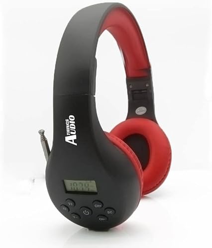 Things Audio Portable Personal FM Radio Headphones Pull-Out Antenna for Great Reception, Walking, Jogging, Relaxing, School, Talk Radio - Powered by 2AA Batteries (Not Included) (Red & Black)