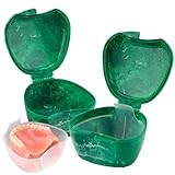 Easy Open Denture Bath & Case, with Strainer Basket for Soaking, Cleaning, and Storage, Two Pack (Emerald & Emerald)
