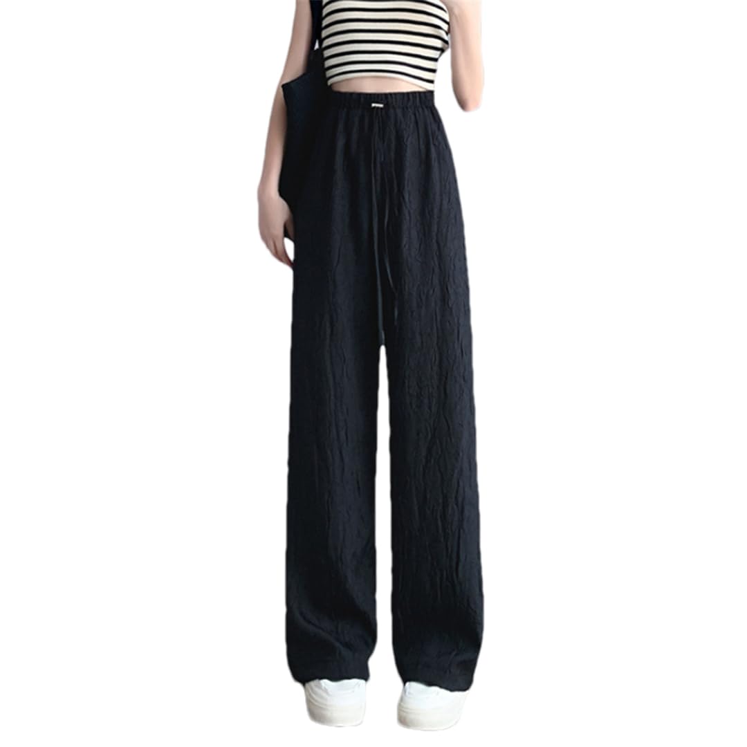 Pulcykp Women Wide Leg Womens High Waist Thin Loose Straight Fold Cool Pants Casual Pants