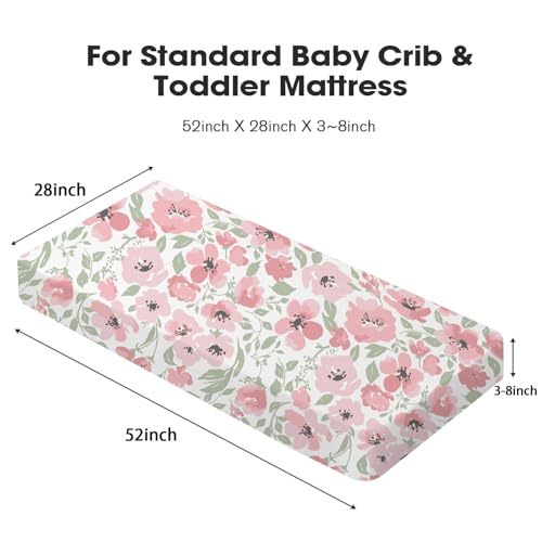 Image of Little Grape Land Crib Sheets 4 Pack for Boys and Girls, Baby Neutral Crib Fitted Sheets for Standard Crib & Toddler Mattress, Super Soft Breathable Fitted Crib Sheet Set, Daliah & Unicorn