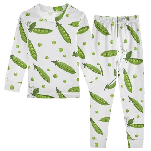 Pajama Sets Long Sleeve Green Pea Pod Pattern Soft Comfy Sleepwear 2 Piece PJS 3-8T