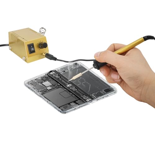 Stazione di saldatura 1 – 18 W, colore oro, regolazione della temperatura (10 marce, 50 – 450 °C), set di saldatore con spia di controllo di rete, cavo di alimentazione lungo e presa saldatore, 4