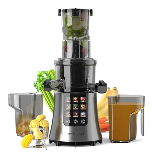 Cold Press Juicer Machines, 2-in-1 Masticating Juicer for Juice & Ice Cream, 200W Touchscreen Slow Juicer Extractor with 3.2″ Feed Chute for Fruits and Vegetables, Easy to Clean with Brush
