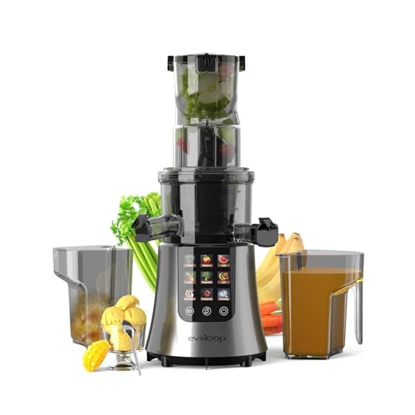 Cold Press Juicer Machines, 2-in-1 Masticating Juicer for Juice & Ice Cream, 200W Touchscreen Slow Juicer Extractor with 3.2″ Feed Chute for Fruits and Vegetables, Easy to Clean with Brush