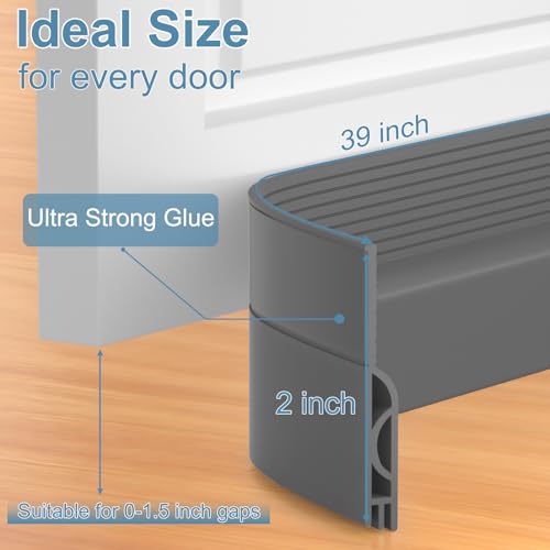Image of Door Draught Excluder, Adjustable Door Sweep for Bottom of Doors, Gap Filler for Exterior and Interior Doors, Weather Stripping Blocks Noise and Cold Air (39 inch, Grey)