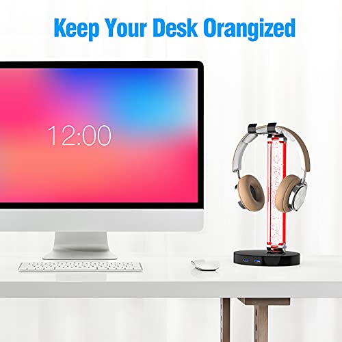 Mocreo Rgb Headphone Stand With 2 Usb Charger Ports, Desk Gaming Headset Stand With Alloy Rotary Bearings, Headset Holder Gifts For Gamers Desktop Table Game Earphone Accessories #TOP4