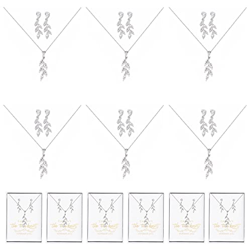 DHQH Bridesmaid Necklace Earrings Set Gifts I Couldn't Say I DO Without You Cubic Zirconia Leaf Pendant Necklace Bridesmaid Proposal Gift Set of 4 6