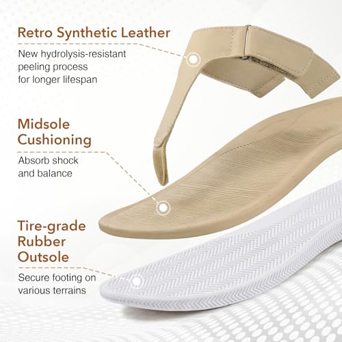 ZURIN Women Flip Flops with Arch Support Rubber Flip Flops For Women, Casual Summer Beach Walking Thong Sandals Slides Super Anti-Slip Sole Indoor Outdoor Travel Beige — view 5