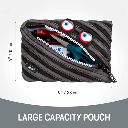 Image of ZIPIT Wildlings Large Pencil Case for Kids, Cute Zipper Pouch for Boys Girls and Teens, Stationery Bag for School ,Black