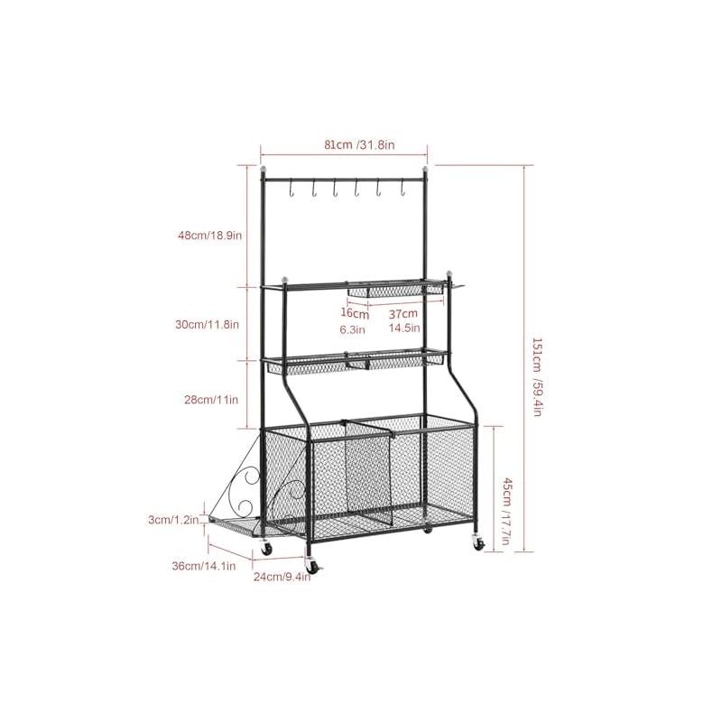 Home Gym Storage Rack, Yoga Mat Weight Rack with Lockable Wheels & Adjustable Hooks Weight Stand for Dumbbells, Yoga Mat Storage, Home Exercise, Fitness Gear - Image 3