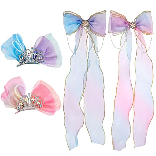 [4 STÜCKE] XUBWVW 2 STÜCKE Kronenförmige Haarschleifen, 2 STÜCKE Perlenquasten Regenbogenschleifen Kopfschmuck, Leicht, Glatt, Strukturiert für Frauen Mädchen Hochzeit Geburtstagsfeier (Netzgarn) Cover