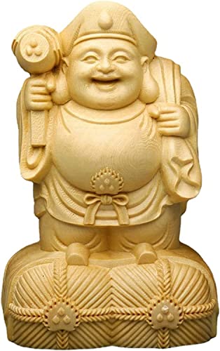 ホームリビングルームの装飾、日本の大黒天像、仏教の守護神、富と幸運の神、七福神の仏像仏教の装飾品、ヒノキの木