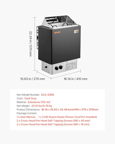 Image of VEVOR Sauna Heater, 2KW AC 120V Electric Sauna Stove, Dry Steam Bath Saunas Stove with Pre-Drilled Bracket, Fit 52.9 to 88.2 CU.FT Saunas Rooms, Steam Bath Stoves for Home, Commercial, Leisure Venues