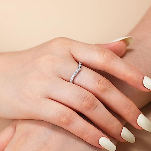 Ladylike Curved Moissanite Wedding Band 0.39ct D Color VVS1 Lab Created Half Eternity 925 Sterling Silver Guard Enhancer Stackable Rings for Women3
