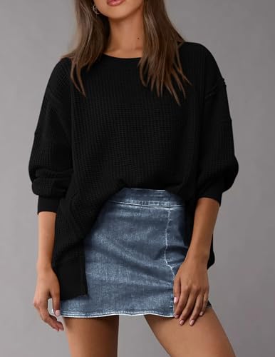 PRETTYGARDEN Oversized Sweatshirt for Women 2025 Fashion Crewneck Long Sleeve Pullover Waffle Knit Tops Fall Trendy Clothes