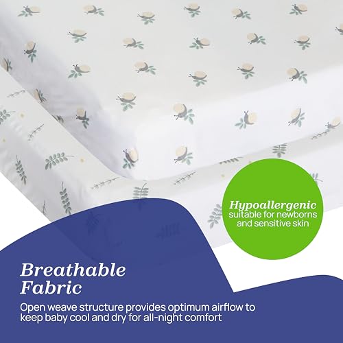 Chicco Bambusfaser-Bettwäsche-Set, 1 Oberlaken und 1 Leintücher mit Ecken, kompatibel mit Matratzen 58x110 cm, kompatibel mit Next2Me Forever Wiege, Fantasie mit Blättern und Schnecken