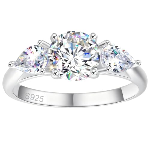 Bague en argent sterling 925 avec moissanite taille 53 alliance trois pierres