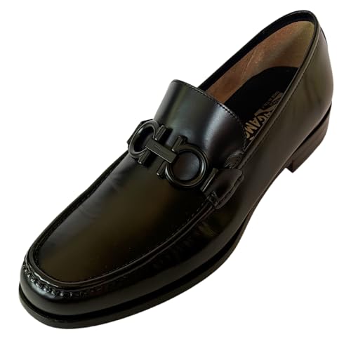 Ferragamo ROLO 10 Black Loafers Leather Gancini Bit Moccasin Men's...