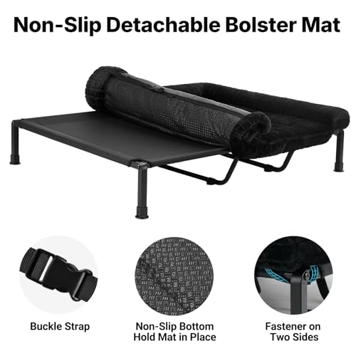 Veehoo Hundeliege Outdoor XXL Waschbar, Flauschiges Hundeliege mit Abnehmbarem Polster, Erhöhtes Hundebett Hundesofa mit Rutschfesten Füßen für Drinnen Draußen, Schwarz 150 x 94 x 20 cm