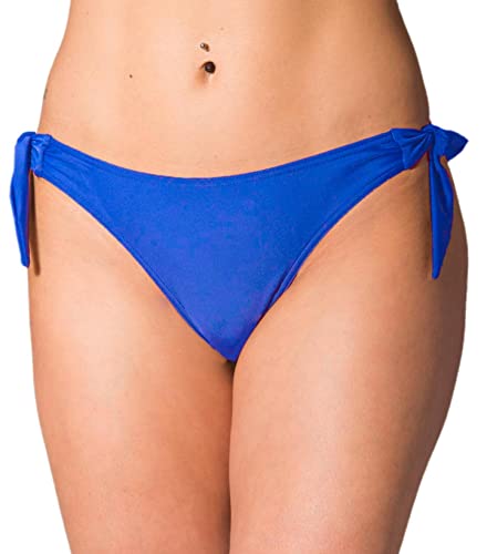 Photo de Aquarti Bas de Maillot de Bain Brésilien à Nouer sur Les Côtés Bikini pour Femme, Bleu Barbeau, 44