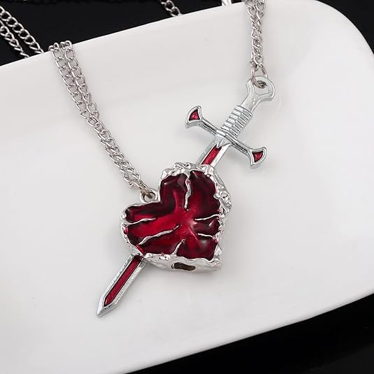 Image of figurine Gothic Jewellery, Friendship Necklace, Matching Necklace, Red Heart Pendant Collarbone Chain for Women and Girls