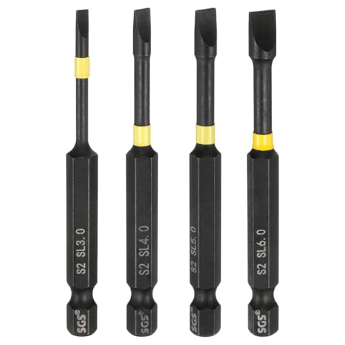 Image of sourcing map 4pcs SL3/SL4/SL5/SL6 Slotted Impact Screwdriver Bits 1/4" Hex Shank 75mm (3") Long Magnetic Flat Head Phosphated S2 Steel Screw Driver Drill Bits Electric Power Tool