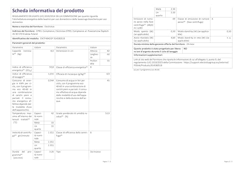 Electrolux EN7F4842OF Machine à laver intégrée à chargement frontal 8 kg 1400 tr/min Programme Rapide Vapeur Moteur Inverter Ecran L Blanc Classe B