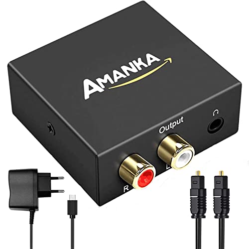 Convertisseur 192kHz DAC, AMANKA DAC Adaptateur Audio Numérique vers Analogique, Digital SPDIF Optique Coaxial Toslink vers Audio Stéréo L/R RCA Jack 3,5mm pour PS3 Xbox DVD Blue Ray Sky HD TV